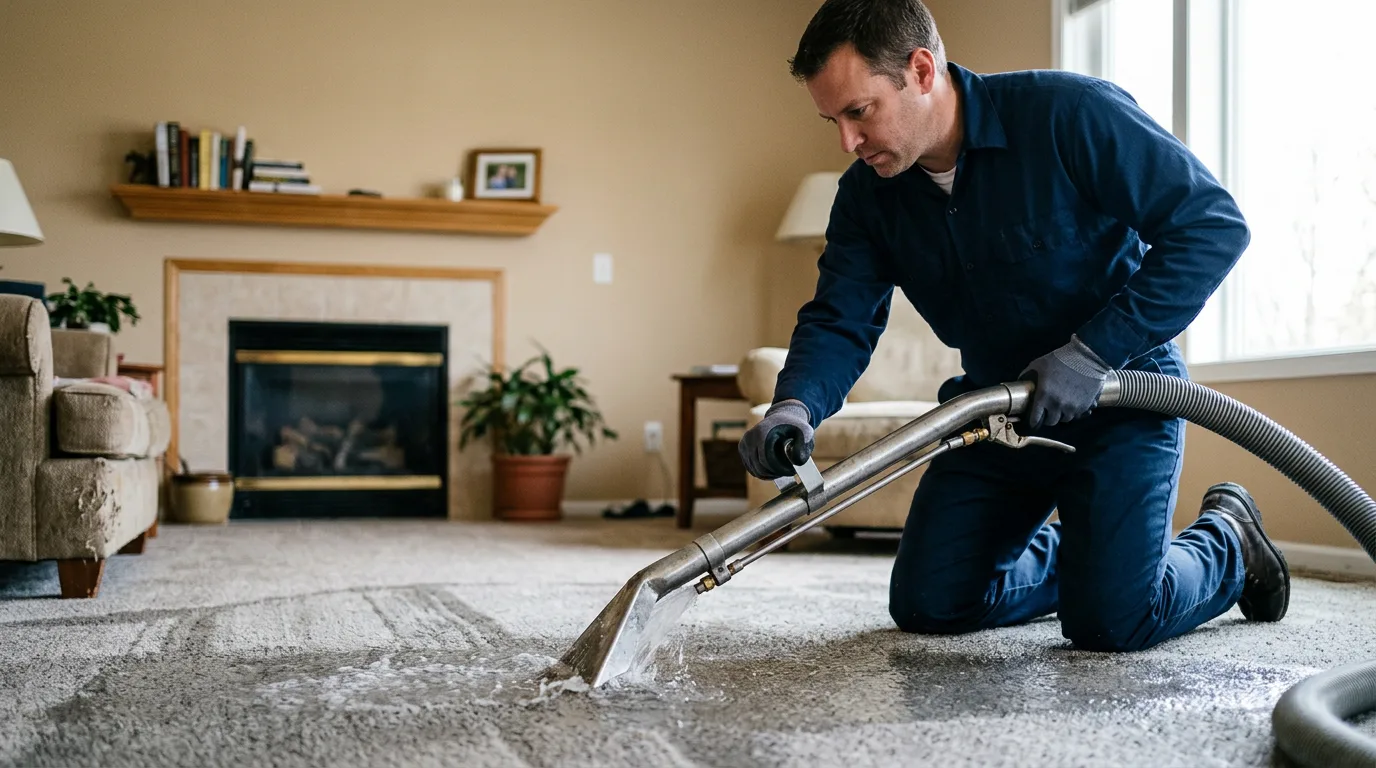 Water damage restoration technician working near Sedgwick, KS